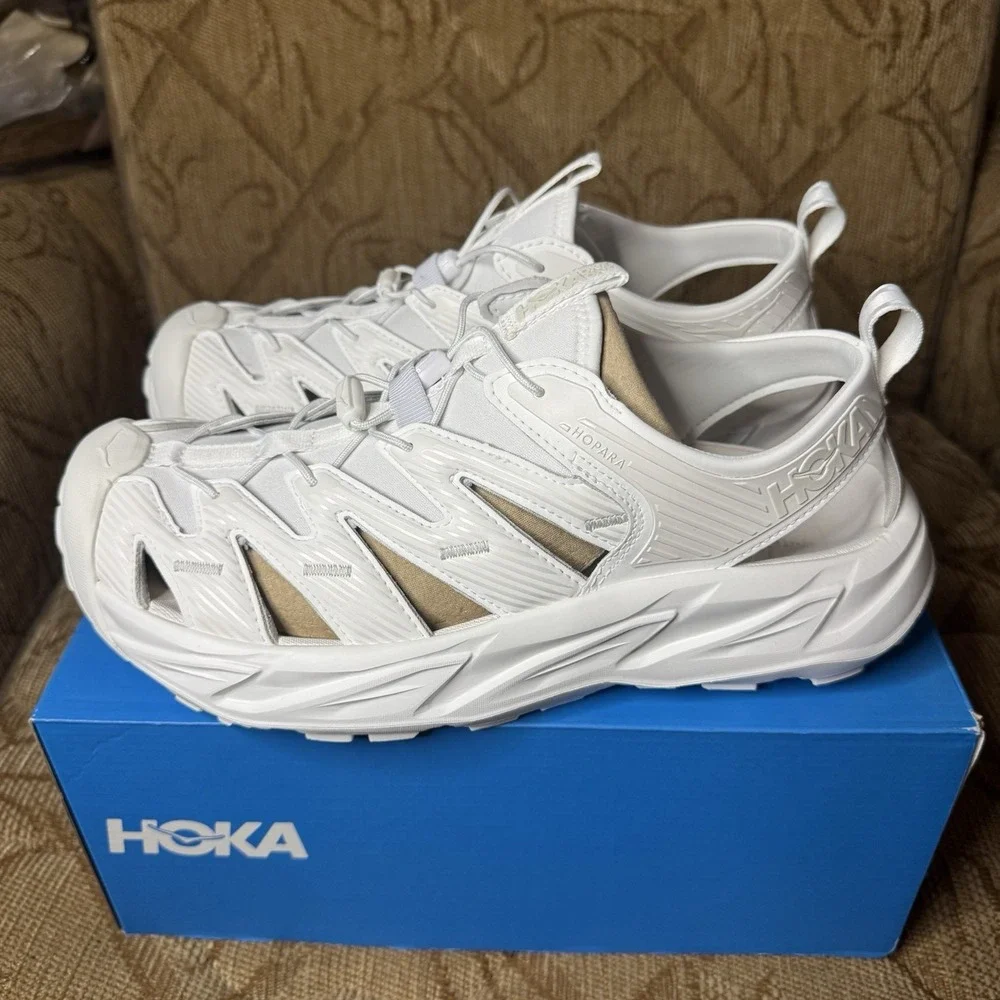 Hoka One U Hopara White Men 10 Running Water Shoe Sandals 1123112‎ Nee